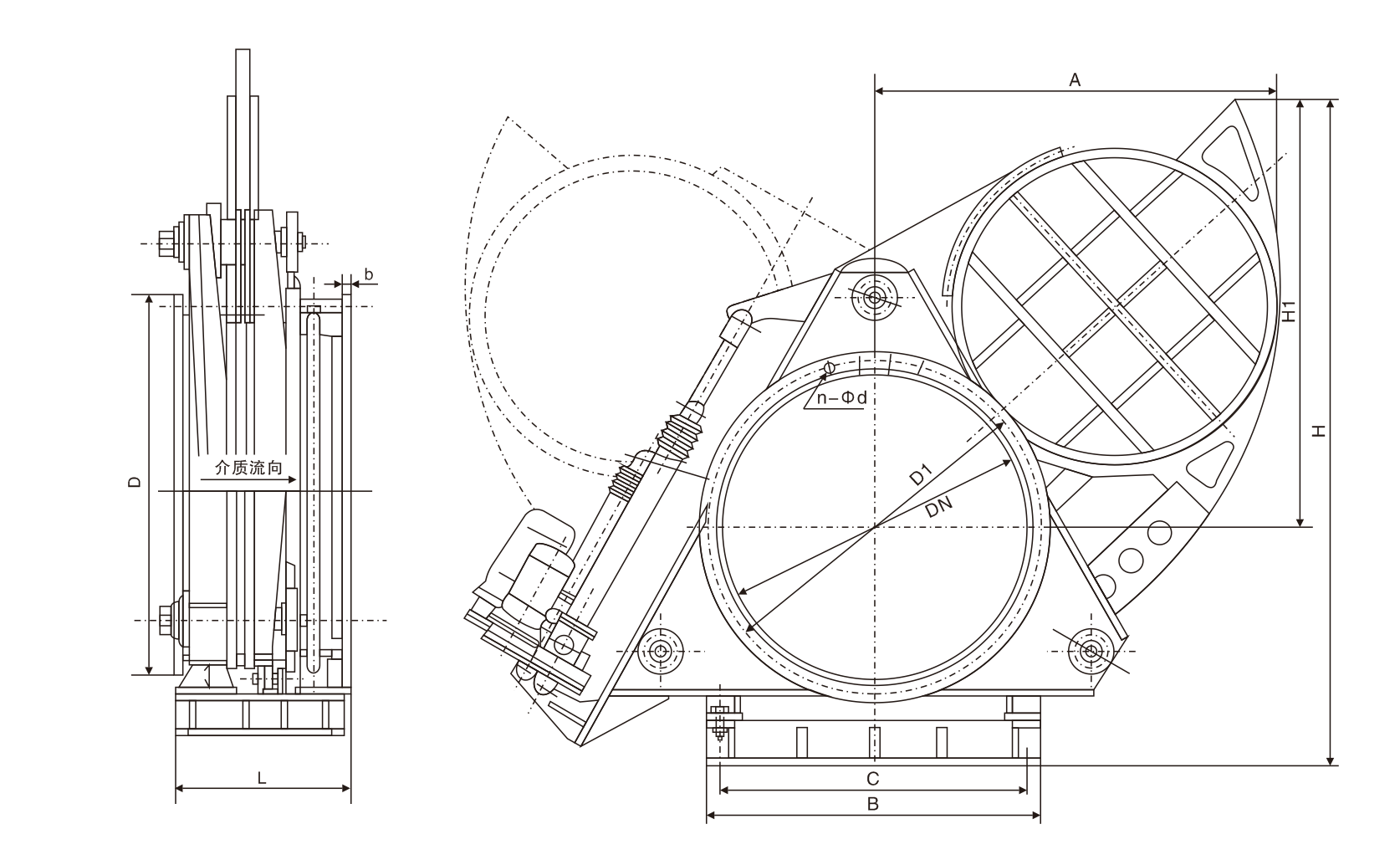 电动推杆扇形盲板阀(图1) 电动推杆扇形盲板阀(图1)