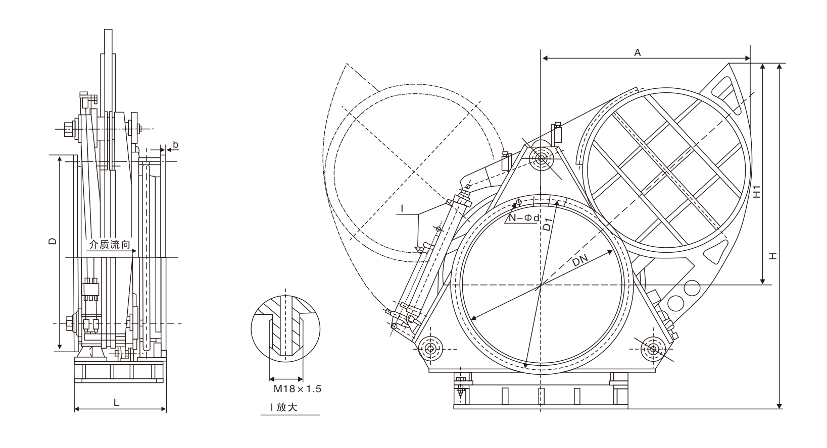 液动扇形盲板阀(图1) 液动扇形盲板阀(图1)